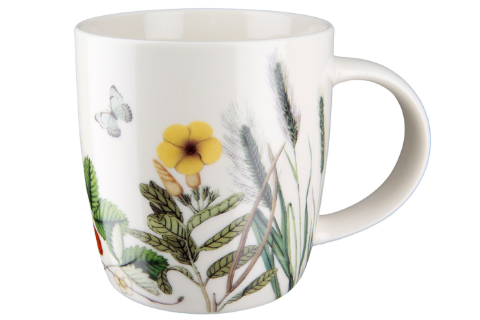 Serviciu de masa, "Wild Flowers", Design floral, Portelan, verde, alb, Setul consta din 4 cești și 4 farfurii | Ceașca: L 12.5 x H 9 x A 8.7 cm| Farfurie: D 19.2 x H 1.4 cm [4]