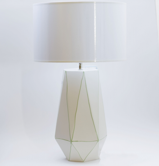 Set 1 lampa cu 1 vaza STRIPES, ceramica, alb/verde, 40/34 cm [2]