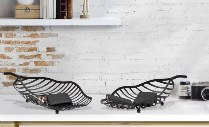 Set 2 boluri decorative Leaf, fier, negru, 61X25X7.5-55X20X7.5 cm [8]