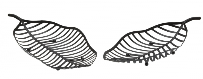 Set 2 boluri decorative Leaf, fier, negru, 61X25X7.5-55X20X7.5 cm [3]