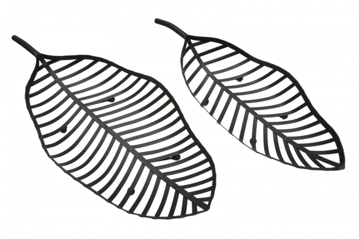 Set 2 boluri decorative Leaf, fier, negru, 61X25X7.5-55X20X7.5 cm [7]