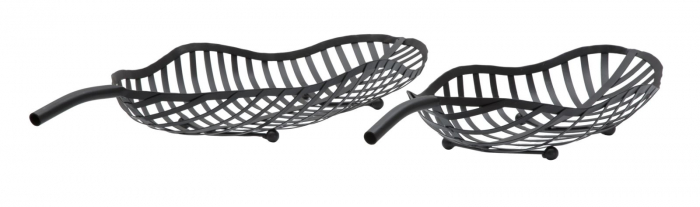 Set 2 boluri decorative Leaf, fier, negru, 61X25X7.5-55X20X7.5 cm [4]