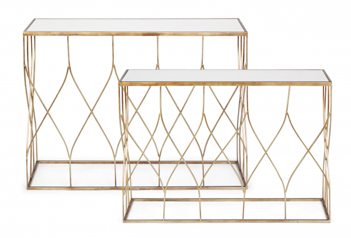 Set 2 console Elenor, Otel/Sticla, Auriu/Oglinda, 96.5/104x28/33x71/79 cm [5]
