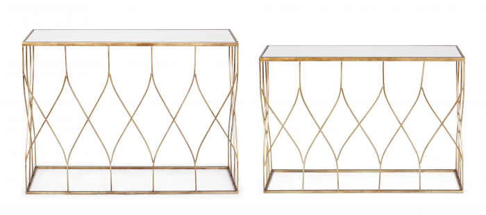 Set 2 console Elenor, Otel/Sticla, Auriu/Oglinda, 96.5/104x28/33x71/79 cm [4]