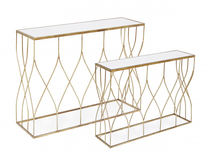 Set 2 console Elenor, Otel/Sticla, Auriu/Oglinda, 96.5/104x28/33x71/79 cm [2]