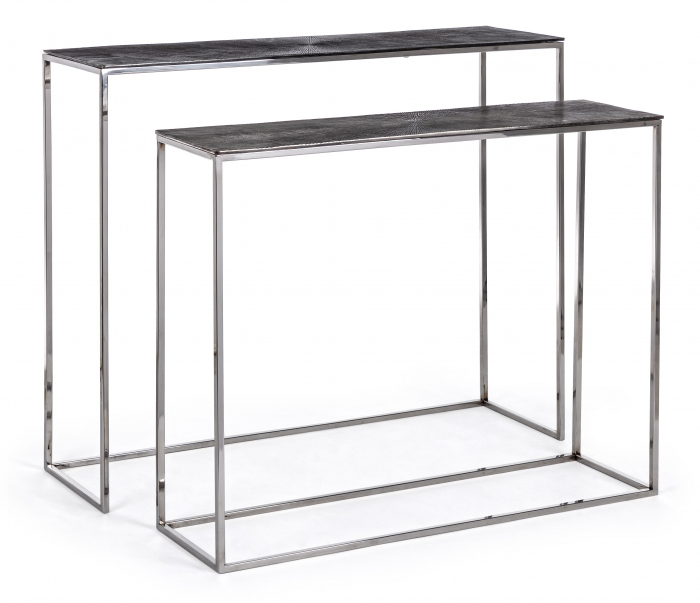 Set 2 console Niran, Inox Aluminiu, Argintiu Gri, 87 97x25 29x72 82 cm