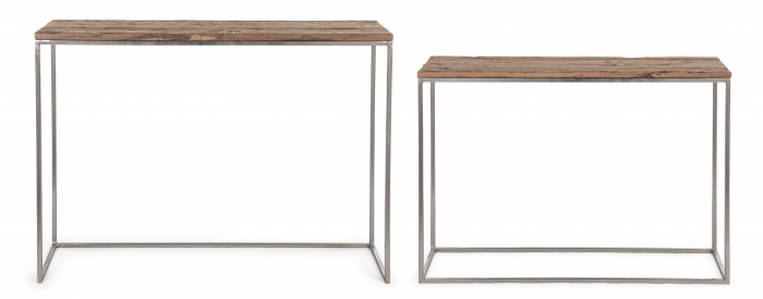 Set 2 console, Otel/Lemn, Maro/Argintiu, 100/110x32/35x73/83 cm [2]