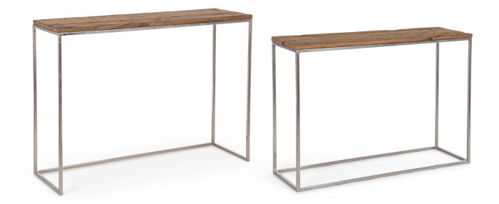Set 2 console, Otel/Lemn, Maro/Argintiu, 100/110x32/35x73/83 cm [4]