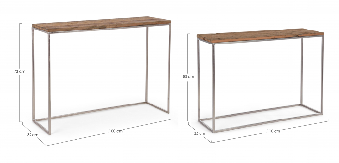 Set 2 console, Otel/Lemn, Maro/Argintiu, 100/110x32/35x73/83 cm [5]