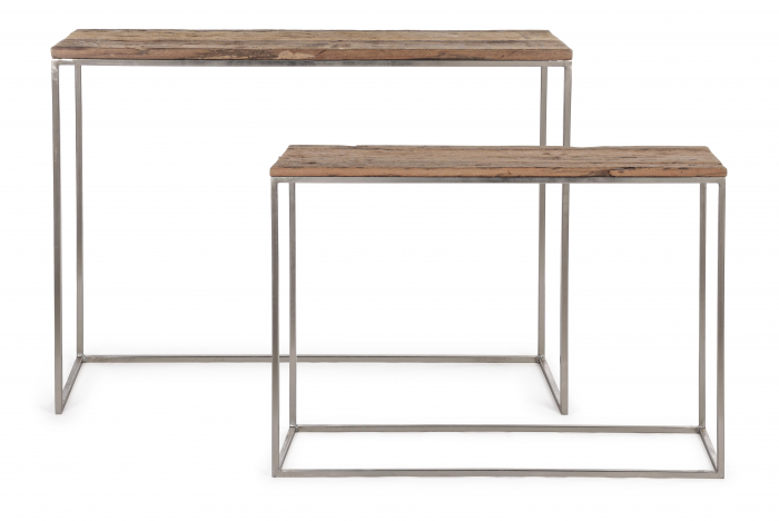 Set 2 console, Otel/Lemn, Maro/Argintiu, 100/110x32/35x73/83 cm [3]