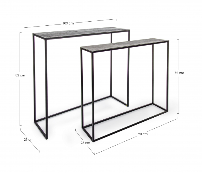Set 2 console Tahir, Otel/Aluminiu, Negru, 90/100x25/29x72/82 cm [7]