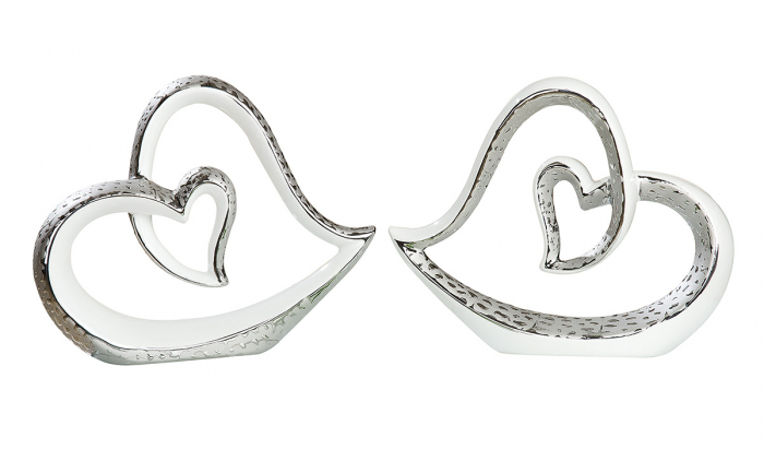 Set 2 decoratiuni inimi Scolare, ceramica, argintiu/alb, 24.5x20x7 cm [2]