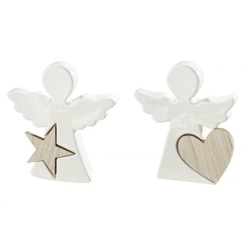 Set 2 decoratiuni Angel Calgary, Portelan Lemn, Alb Maro, 2.5x13.5x15 cm