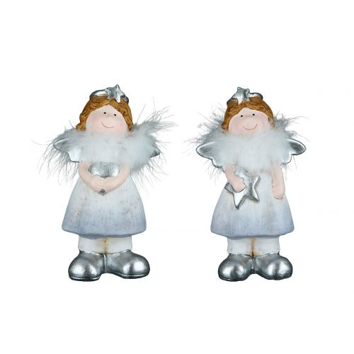 Set 2 decoratiuni Angel Stella, Ceramica, Gri Argintiu, 8.7x12x22 cm