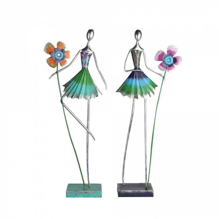 Set 2 decoratiuni balerina Colori, metal, multicolor, 10x29x75 cm