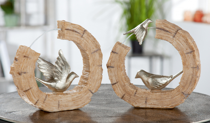 Set 2 decoratiuni Bird, Rasina, Maro Argintiu, 19x18x5 cm