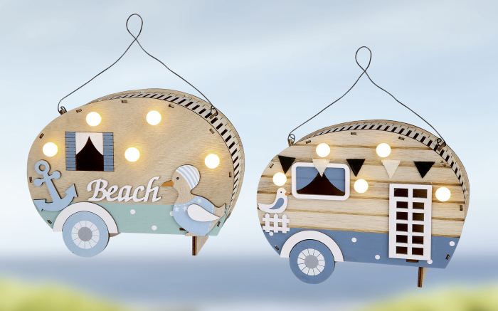 Set 2 decoratiuni Campers, lemn, albastru maro, 22x17x8 cm GILDE imagine 2022 by aka-home.ro