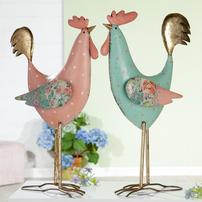 Set 2 decoratiuni de gradina Colorful Rooster, metal, culoare, 34x57x16 cm