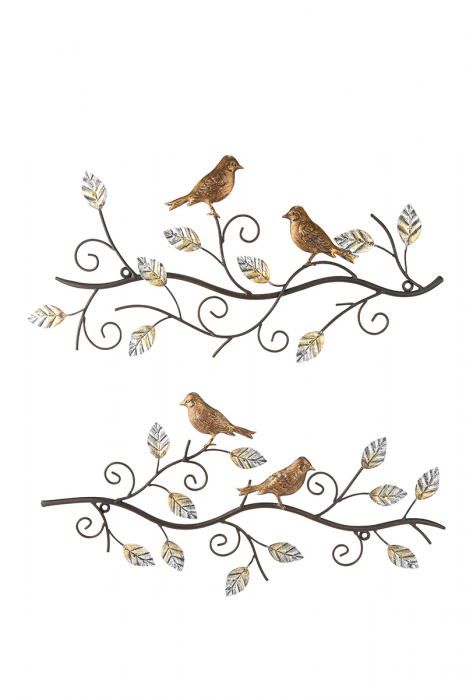 Set 2 decoratiuni de perete BIRDS tree, metal, 49X24 cm (X2) [2]