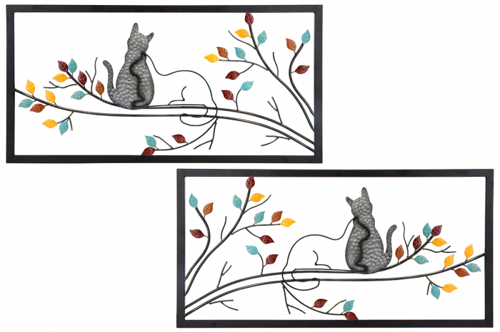 Set 2 decoratiuni de perete COUPLE OF CATS, metal, 80 x 2 x 40 cm