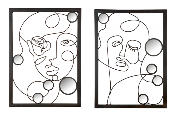 Set 2 decoratiuni de perete cu oglinzi ILLUSTRATION, metal, 55X40X2 cm