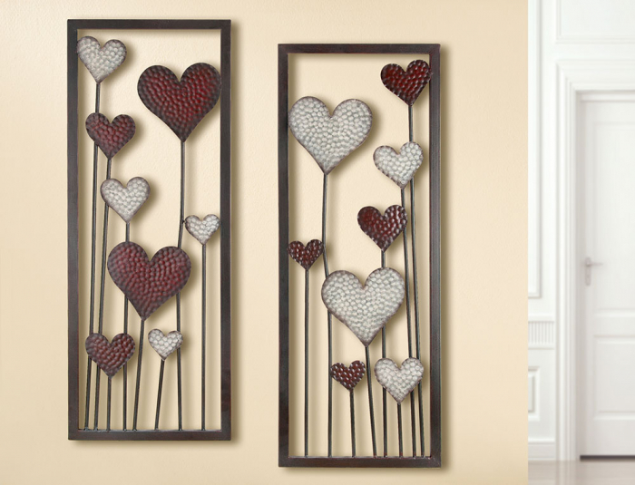 Set 2 decoratiuni de perete HEART, metal, 80X30 cm (X2) GILDE