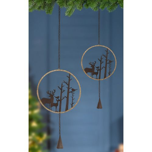 Set 2 decoratiuni Deer-Forest, Metal, Maro Auriu, 16x60 cm