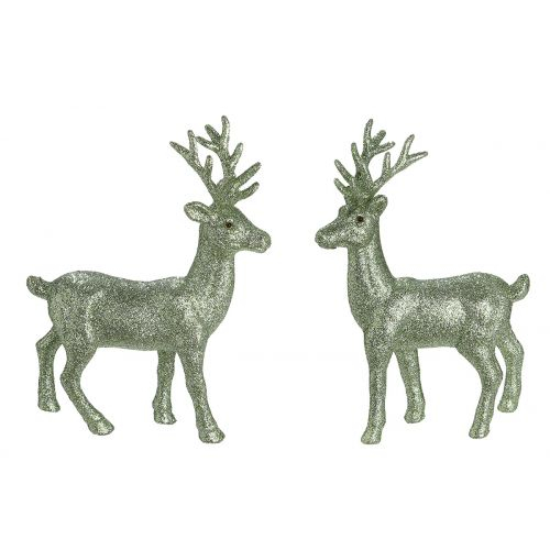 Set 2 decoratiuni Deer Glamour, Sintetic, Verde, 3x14x19 cm