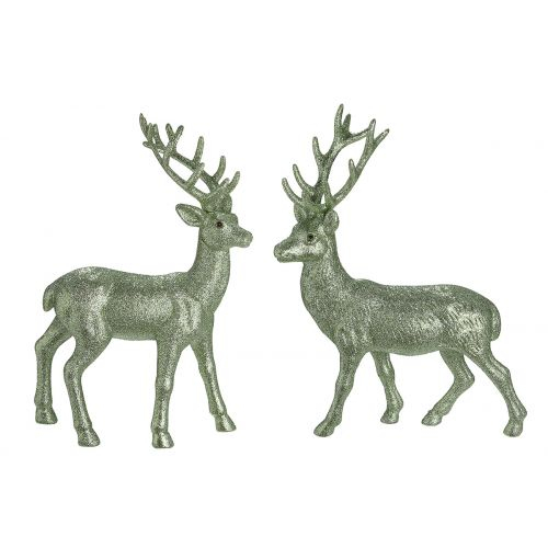 Set 2 decoratiuni Deer Glamour, Sintetic, Verde, 5x20x33 cm