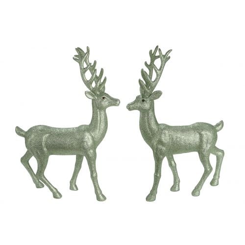 Set 2 decoratiuni Deer Glamour, Sintetic, Verde, 8x33x46 cm
