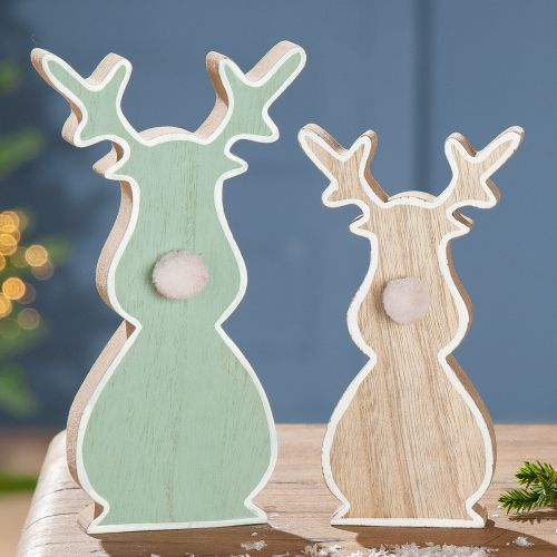 Set 2 decoratiuni Deer Silhouette, MDF, Verde Maro, 2x10x18 cm
