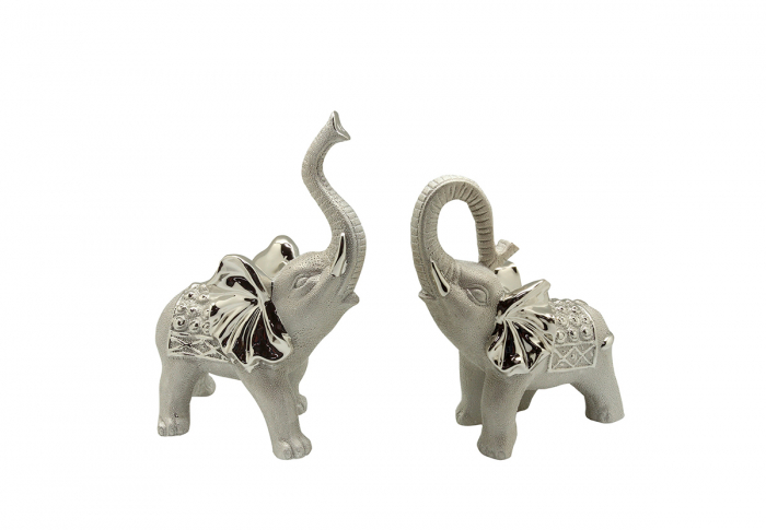 Set 2 decoratiuni elefant Grace, ceramica, argintiu, 21x13x29 cm