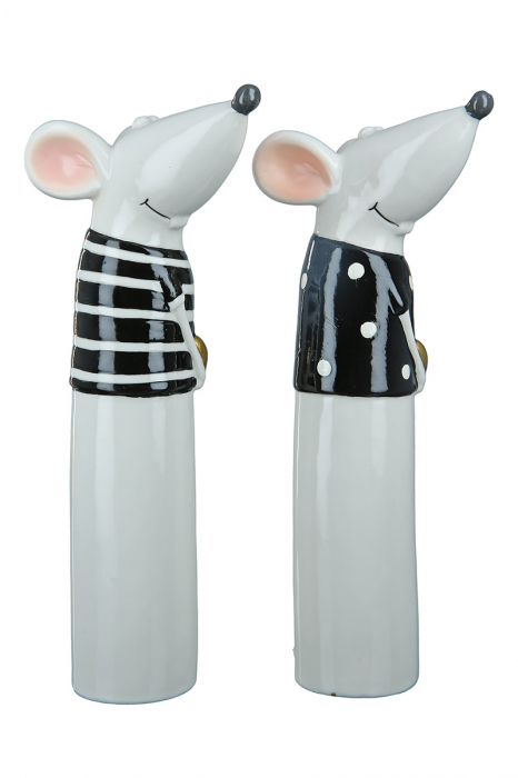 Set 2 decoratiuni Mouse Loving, Portelan, Alb/Negru, 6xx15x7 cm [3]