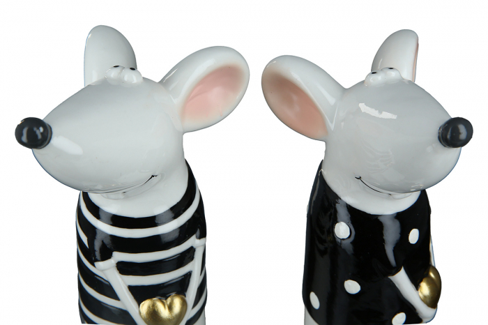 Set 2 decoratiuni Mouse Loving, Portelan, Alb/Negru, 6xx15x7 cm [2]