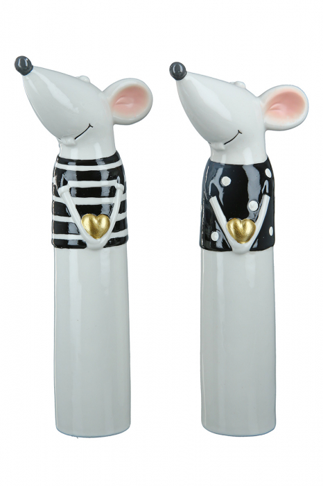 Set 2 decoratiuni Mouse Loving, Portelan, Alb/Negru, 6xx15x7 cm [4]