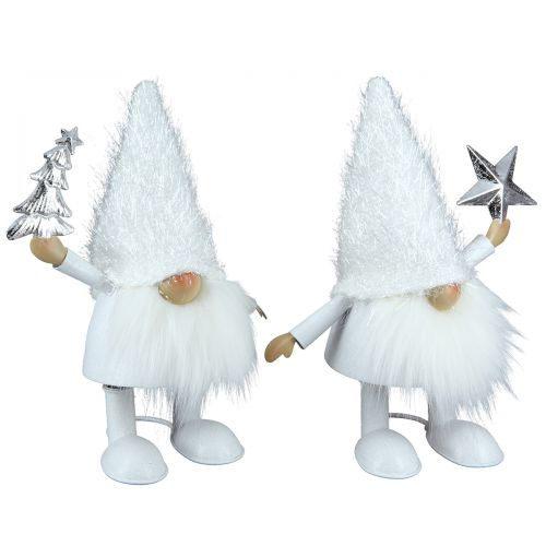Set 2 decoratiuni Moving Gnome Snowy, Metal, Alb, 12x25x29 cm