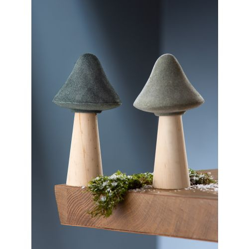 Set 2 decoratiuni Mushroom, Lemn Ceramica, Verde Maro, 17 cm