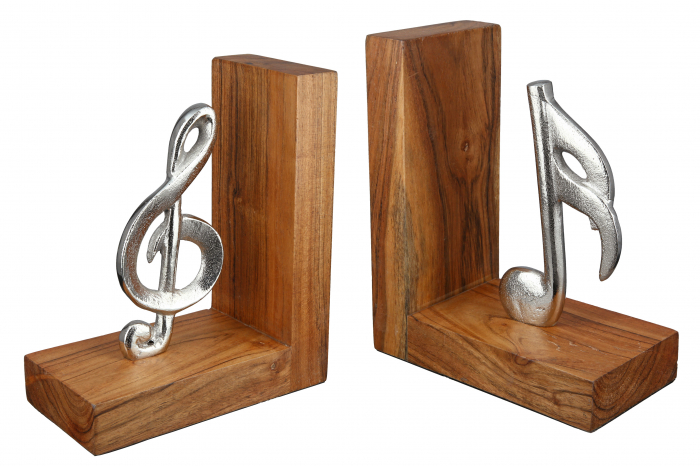Set 2 suporturi pentru carti Music, Lemn, Maro Argintiu, 15x18x8 cm