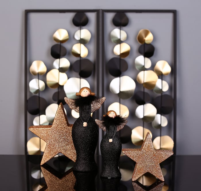 Set 2 decoratiuni pentru perete Vinesmetalic, negru/auriu/argintiu,84X30,50X4 [2]