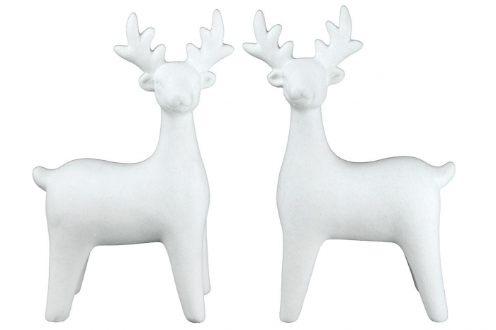 Set 2 decoratiuni Raindeer, Ceramica, Alb, 4x7x11.5 cm