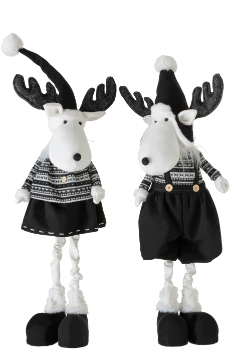 Set 2 decoratiuni Reindeer, Fibre textile, Alb Negru, 24x30x84 cm