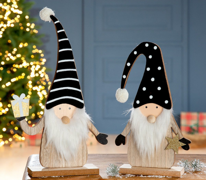 Set 2 decoratiuni Santa Velvet Hat, MDF, Maro Negru, 5x14x34 cm