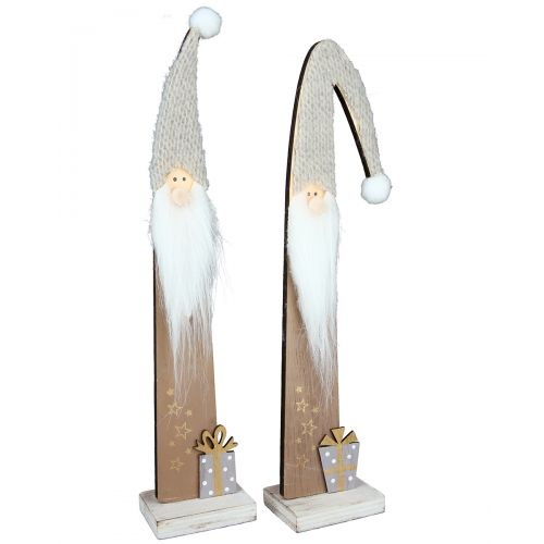 Set 2 decoratiuni Santa with gift, Lemn, Multicolor, 7x10x46 cm