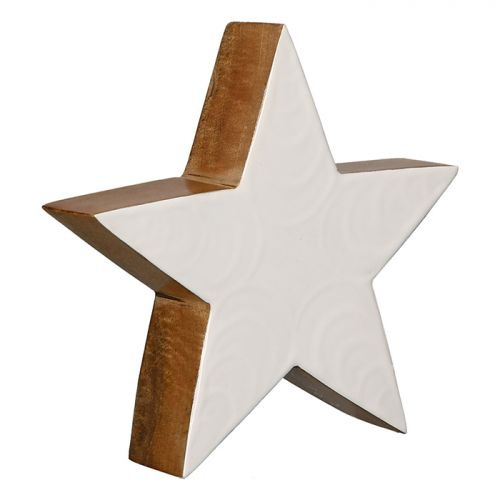 Set 2 decoratiuni Star, Lemn, Alb Maro, 20x20x20 cm