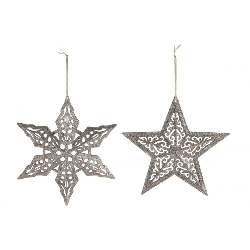 Set 2 decoratiuni Star Magico, Sintetic, Argintiu, 28x28x28 cm