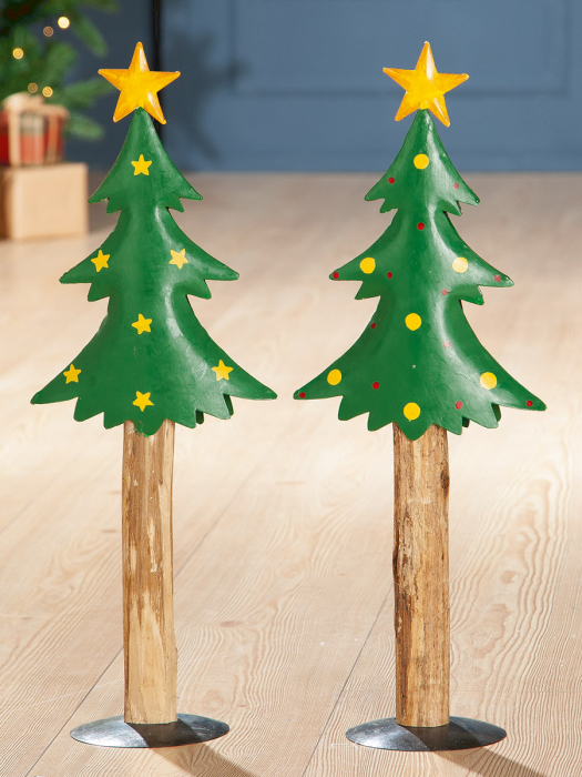 Set 2 decoratiuni X mas Tree, metal lemn, 19x11x50 cm