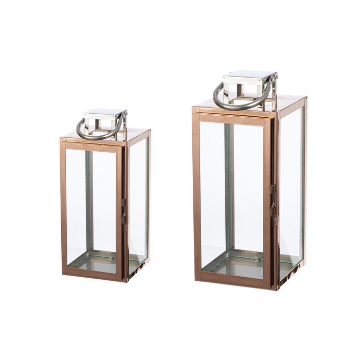 Set 2, Felinar, Galano, Sticlă, Oțel, aur roz, PU 1, L. 16 cm, L. 16 cm, H. 38 cm [1]