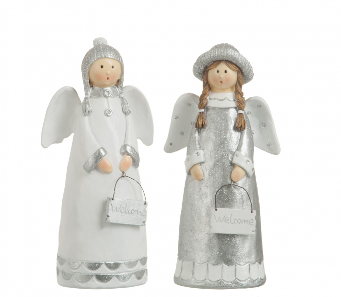 Set 2 figurine Angel Hat, Rasina, Alb Gri, 11.2x8x23.3 cm Jolipa