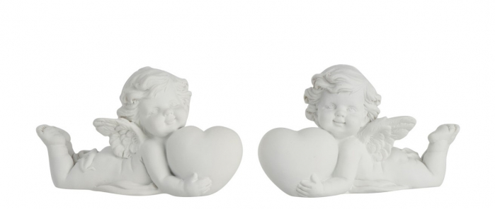 Set 2 figurine Angel Lying Heart, Rasina, Alb, 8x4x4.5 cm