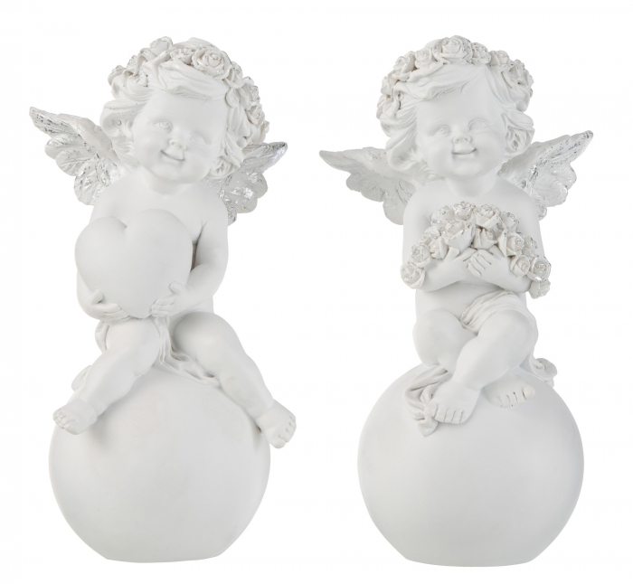 Set 2 figurine Angel On Ball, Rasina, Argintiu, 12x12x21 cm